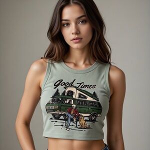 ROMWE Green Good Times Graphic Crop Top